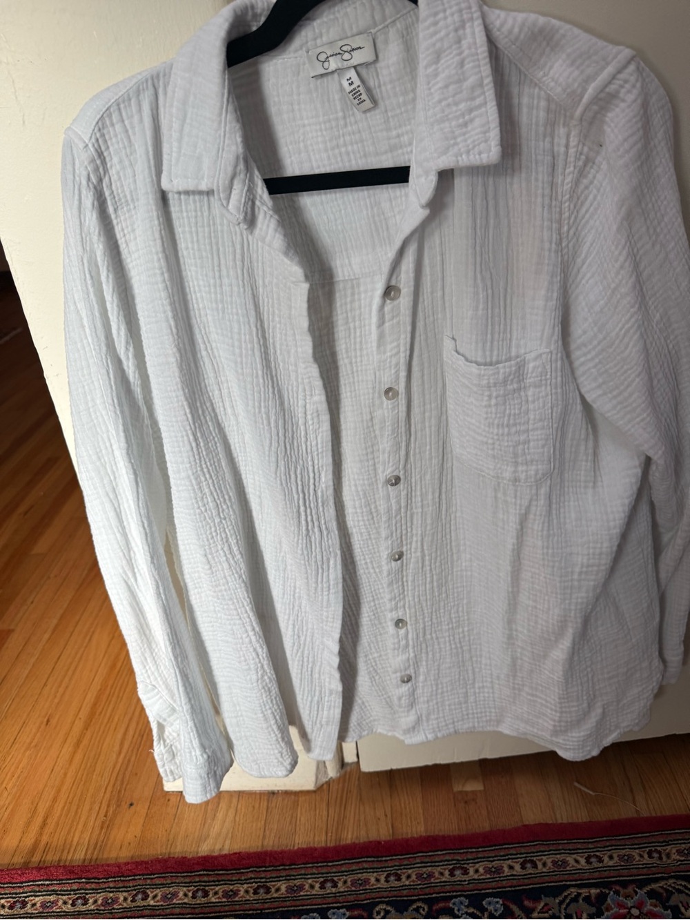 Jessica Simpson White Lightweight Gauze Button-Down Long Sleeve Shirt